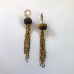 Vintage Earrings with Tiger's Eye and Gold Fringe